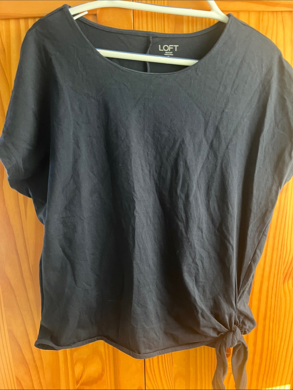 LOFT Navy Short Sleeve Tie-Hem Tee